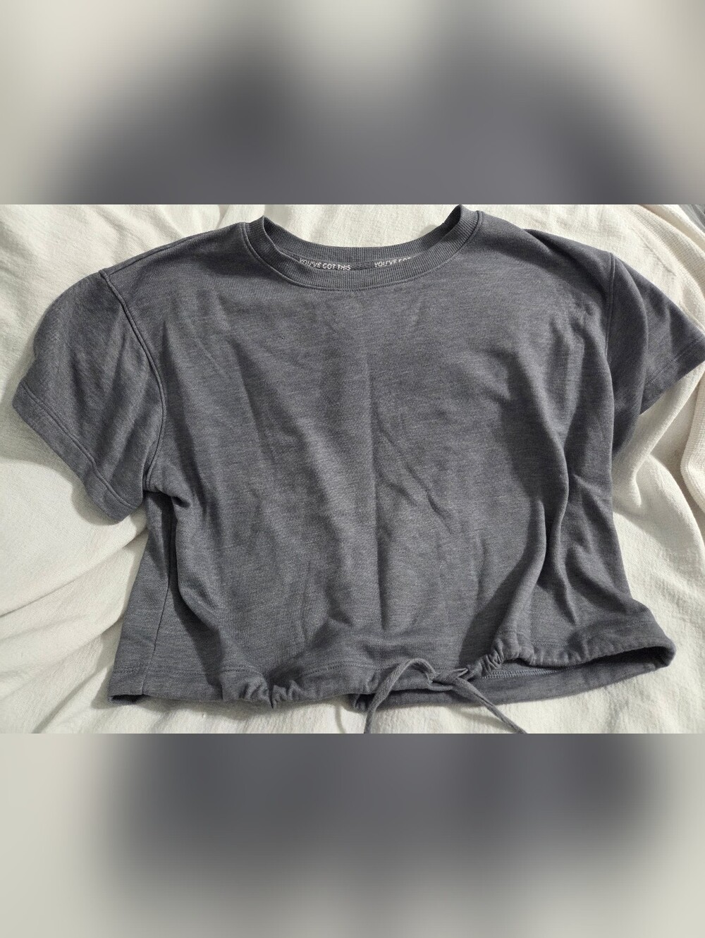 tek gear Heather Charcoal Gray Cropped Drawstring Sweatshirt